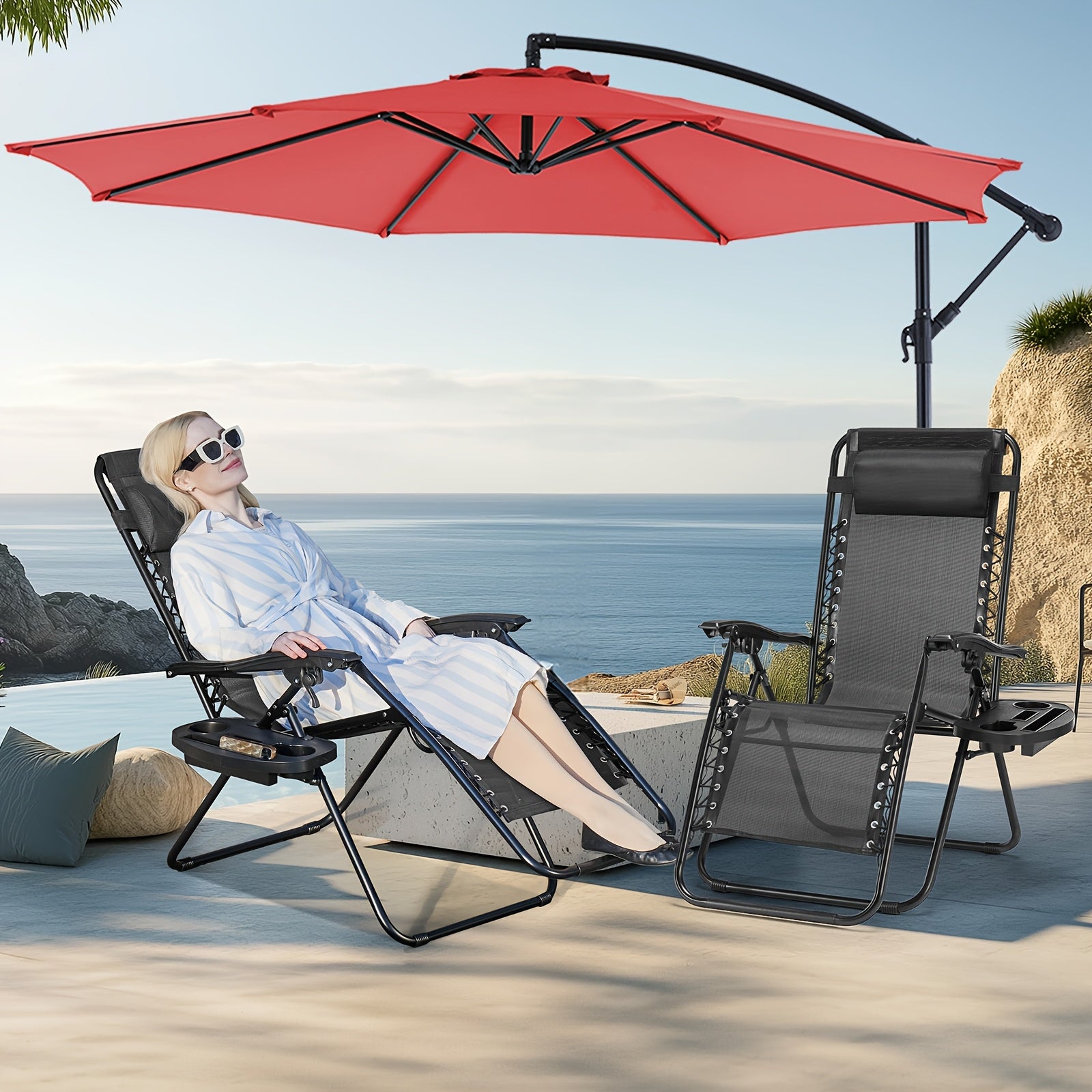 Outdoor Patio Umbrella, Pool Beach Yard Umbrella With 8 Sturdy Ribs For Polyester Canopy, Patio, Pool, Garden, Backyard, Deck