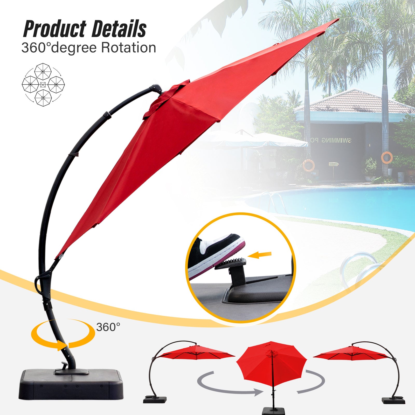 LAUSAINT HOME Outdoor Patio Umbrella with Base included, 12ft Deluxe Curvy Cantilever Umbrella Heavy Duty Offset Hanging Umbrella with 360° Rotation for Market Pool Garden Backyard Deck