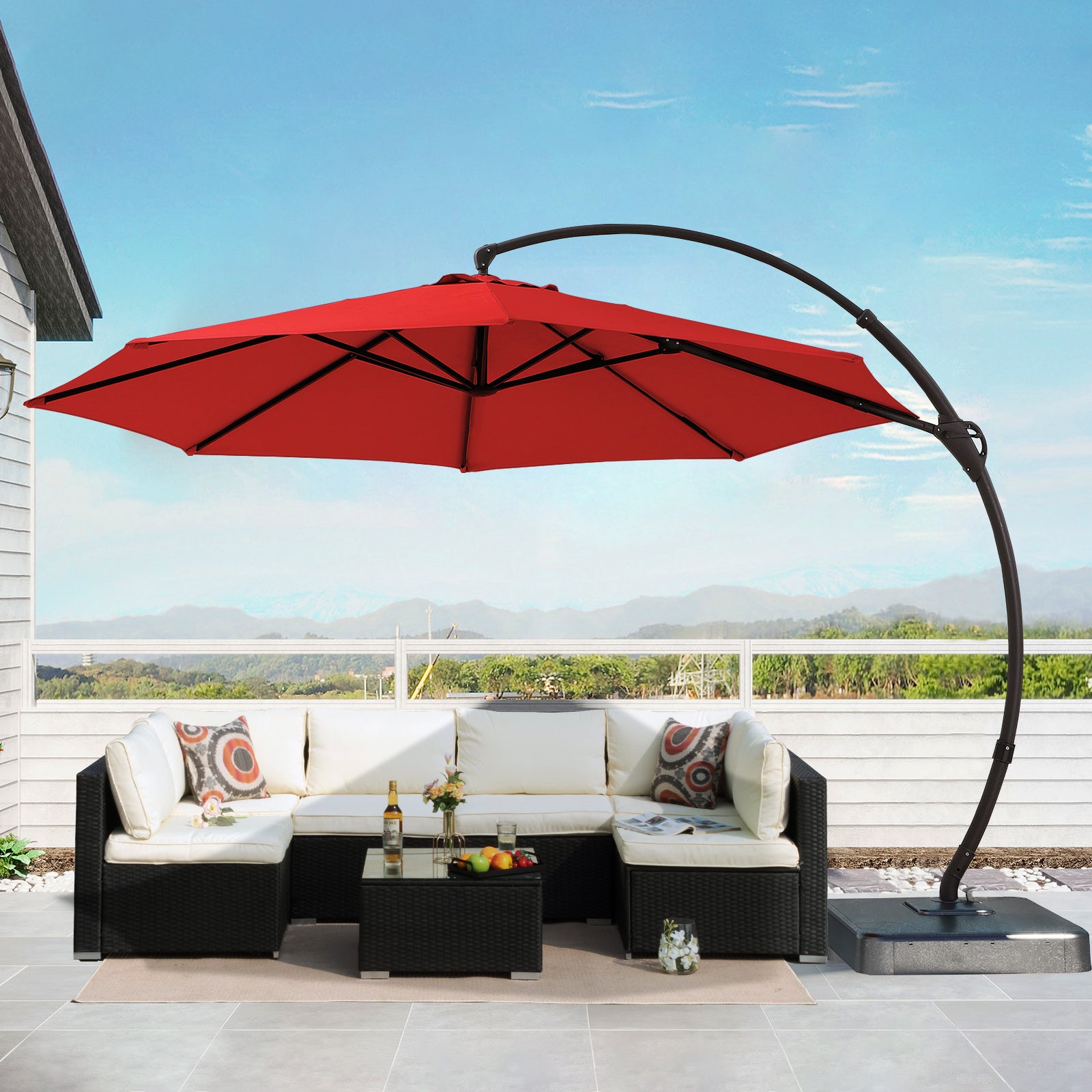 LAUSAINT HOME Outdoor Patio Umbrella with Base included, 12ft Deluxe Curvy Cantilever Umbrella Heavy Duty Offset Hanging Umbrella with 360° Rotation for Market Pool Garden Backyard Deck
