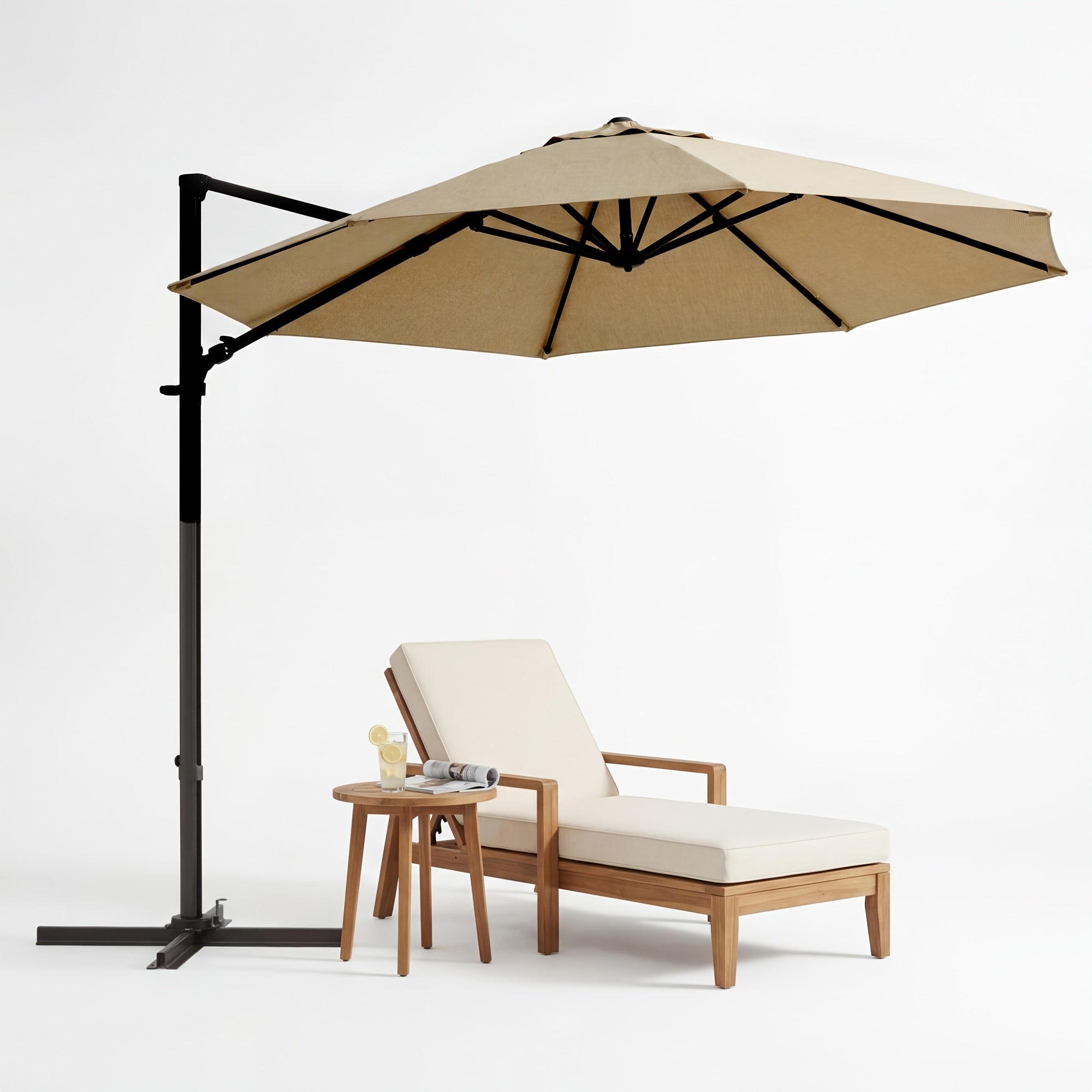GUNJI Best Choice Products 10 Ft Offset Cantilever Hanging Market Patio Umbrella, Smooth 360° Rotation, 8 Sturdy Ribs, Easy Adjustment
